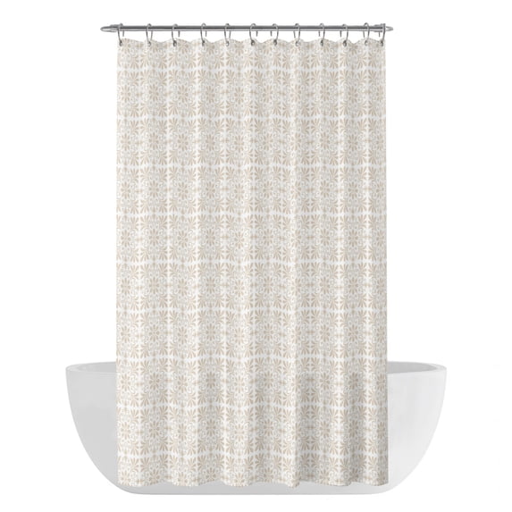 Cream Beige Boho Shower Curtain - Water Repellent Fabric Shower Curtains Washable, Farmhouse Country Flowers Plaid Textured Decorative Polyester Cloth Bathroom Curtains Modern Bath Decor 36"x72"