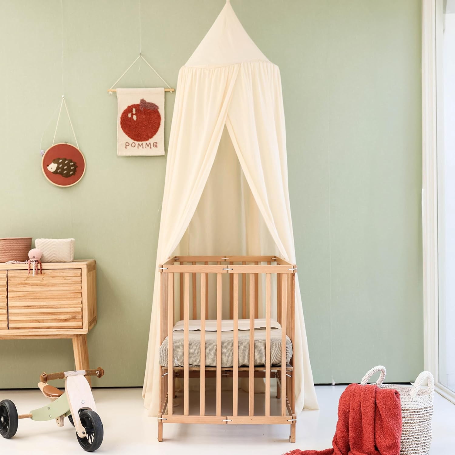 Cream Beige Kids Bed Canopy for Child Bedroom | Nursery Crib Hanging Curtain | Baby Mosquito Net Bedding for Girls & Boys Play Room Decoration | Reading Nook Canopies Toddler Dome Tent