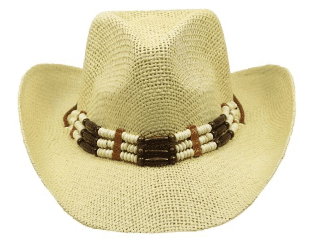 Cream Beige Paper Straw COWBOY HAT w/ Beads WOMEN WESTERN  display picture 1