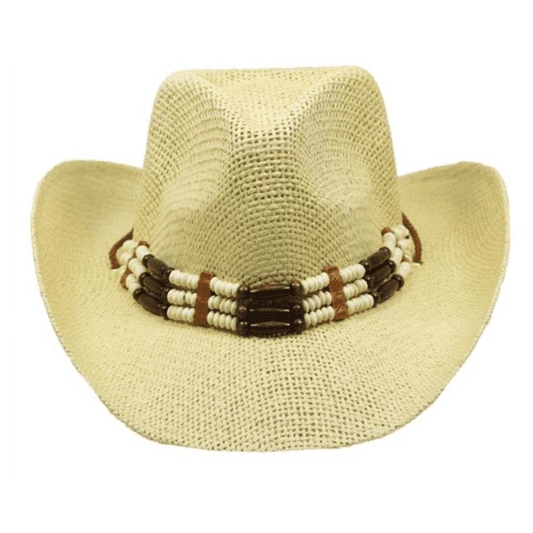 Cream Beige Paper Straw COWBOY HAT w/ Beads WOMEN WESTERN  display picture 2