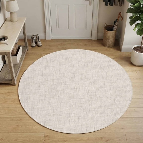 Cream Beige Round Area Rug 3Ft Washable Small Circle Rugs for Kitchen Entryway, Rustic Farmhouse Solid Color Non-Slip Carpet Floor Mats Indoor Outdoor Carpet Runner Aesthetic Home Decor