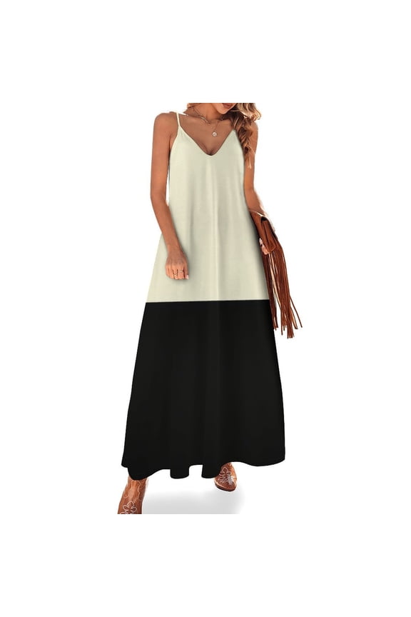 Cream Black Simple Bi Color Image Sleeveless Dress Loose Women's Dress Dresses Luxury Evening Dresses