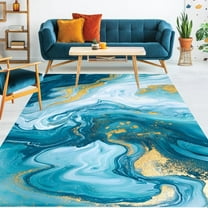 Cream Blue Gold Modern Aesthetic Marble Abstract Area Rug Machine Washable Rug For Living Room Bedroom Diningroom Luxury Guestroom Home Office Kitchen Indoor Carpet 5x6ft