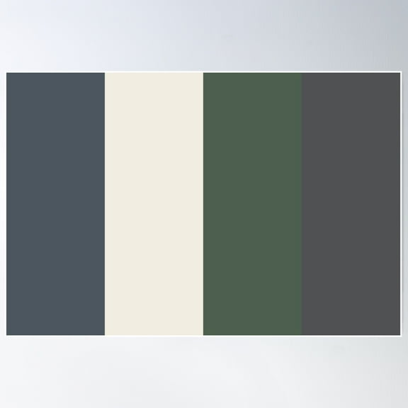 Cream Blue Green Gray 4 Bold Wide Vertical Stripe Pattern Pairs 2023 Coty Blank Canvas D_C-003 Poster Wall Art, Modern Wall Decor For Living Room Bedroom, 16x24 UNFRAMED
