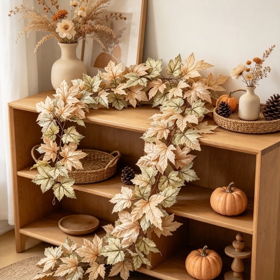 Neutral Fall Maple Garland 68.8 in Cream Boho Artificial Leaf Vine for Mantel Fireplace Thanksgiving Decor