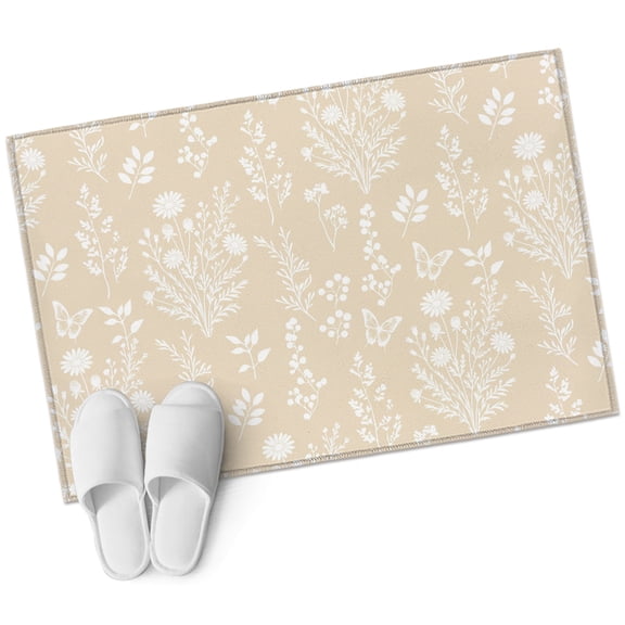 Cream Botanical Entryway Rug 2x3 Area Rug Washable Indoor Doormat Small Bathroom Rugs Non-Slip Low Pile Accent Throw Rugs Spring Summer Chic Wildflowers Floor Carpet for Kitchen Bedroom Entrance