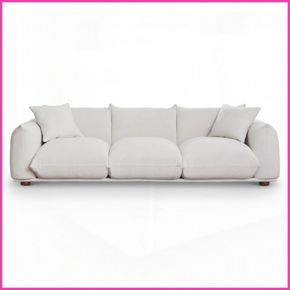 Cream Boucle 100'' Upholstered Sofa - Stylish 3-4 Seater for Living Room with Solid Wood Legs