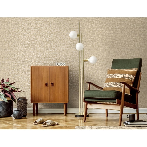 Cream Brushed Block Print Non Woven Non-Pasted Textured Wallpaper 57 Sq. Ft.