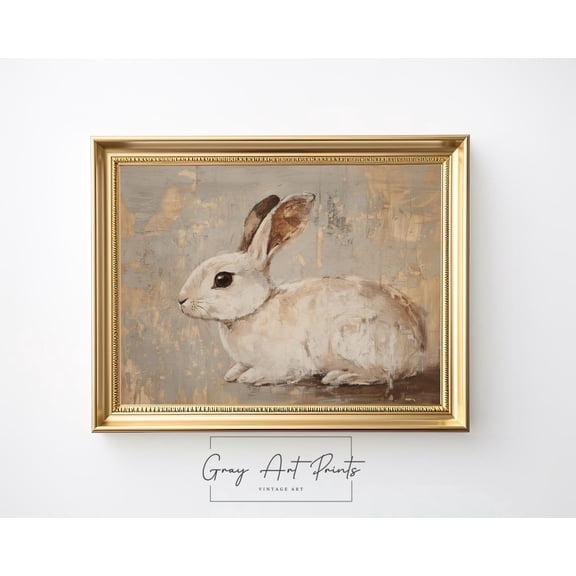 Cream Bunny Printable Wall Art - Rustic Farmhouse Animal Painting, Minimalist Nursery Decor, Spring Easter Rabbit Download 274, Unframed Canvas Size 12x18