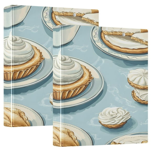 Cream Cake Pattern 12.4x10.6in PVC Round Ring Binder, D-Ring 3-Hole, Metal Clip, 200 Sheets