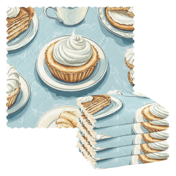 Cream Cake Pattern 6 Pack Kitchen Cleaning Cloths 11'' x 11'', Super Absorbent, Soft Double Layer Plush for Dish and Surface Cleaning
