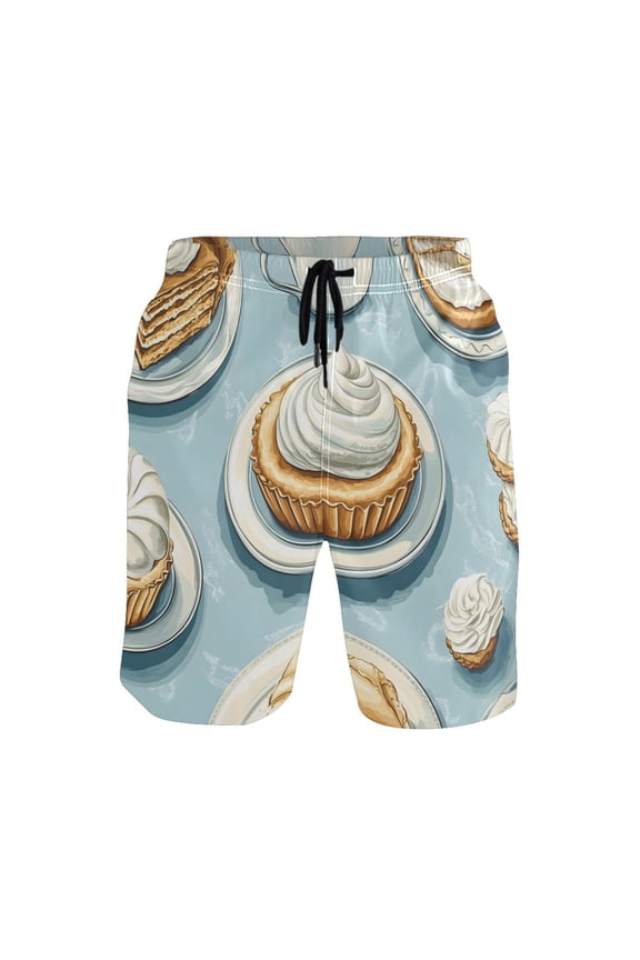 Cream Cake Pattern Mens Swim Trunks Quick Dry Board Shorts Breathable Fit Beach Shorts Swimwear