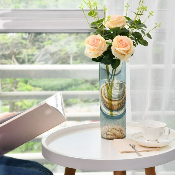 Cream Cake Pattern Plastic Vase 11.8'' x 3.9'' Transparent Non Breakable Decorative for Family