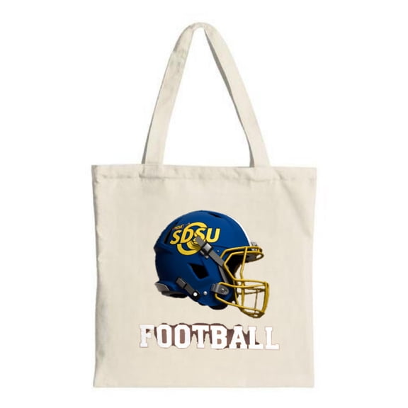 Cream Canvas Tote Bag with Blue SOSU Football Helmet Design Bold White ' FOOTBALL ' Text Perfect for Shopping Travel & Parties