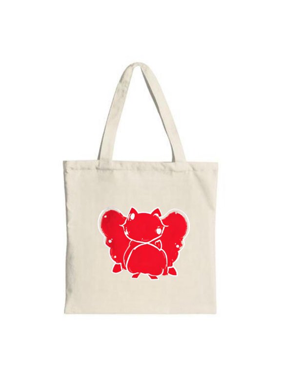 Cream Canvas Tote Bag with Cheerful Red Cartoon Squirrel Design - Perfect for Shopping Travel and Parties
