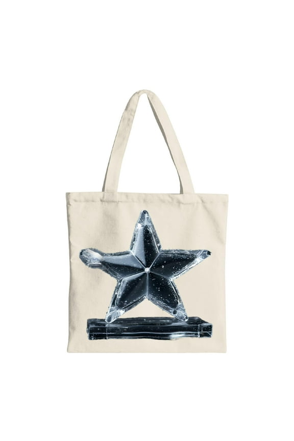 Cream Canvas Tote Bag with Frosty Star Design - Multifunctional Reusable Shopping Bag for Parties Travel & Everyday Use