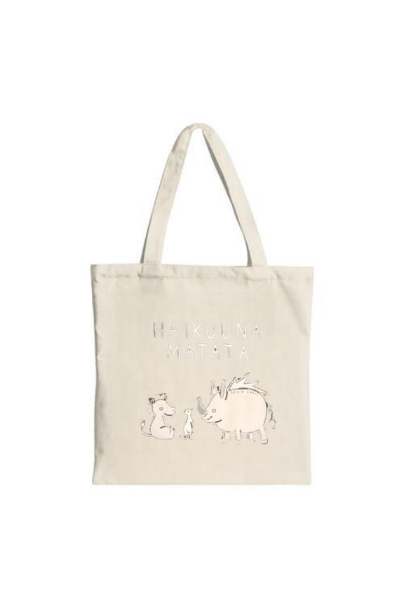 Cream Canvas Tote Bag with Playful Design Featuring a Dog Hippo and Smaller Animal - Perfect for Shopping and Travel