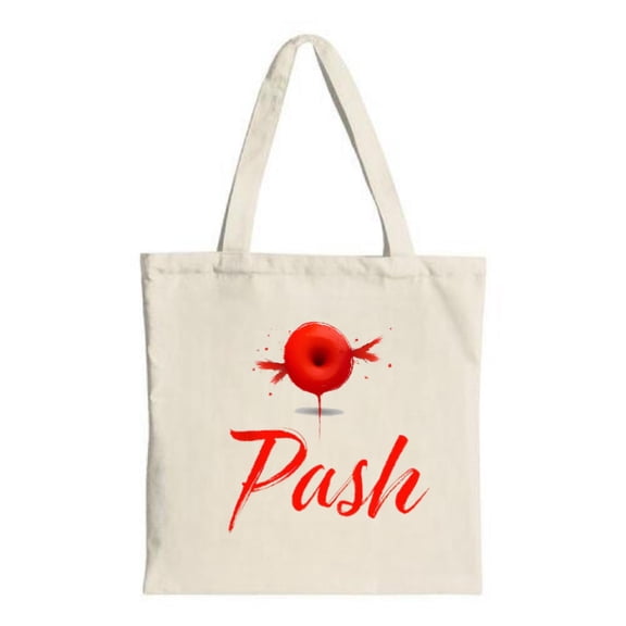 Cream Canvas Tote Bag with Red Candy Graphic & ' Push ' in Cursive - Stylish Multifunctional Reusable Bag for Shopping & Travel