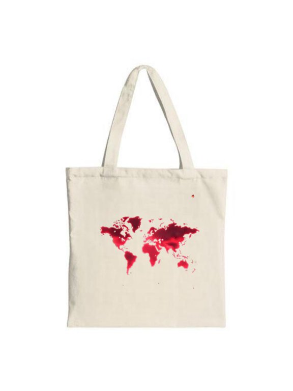 Cream Canvas Tote Bag with Red World Map Design - Multifunctional Reusable Shopping Bag for Travel Parties and Everyday Use