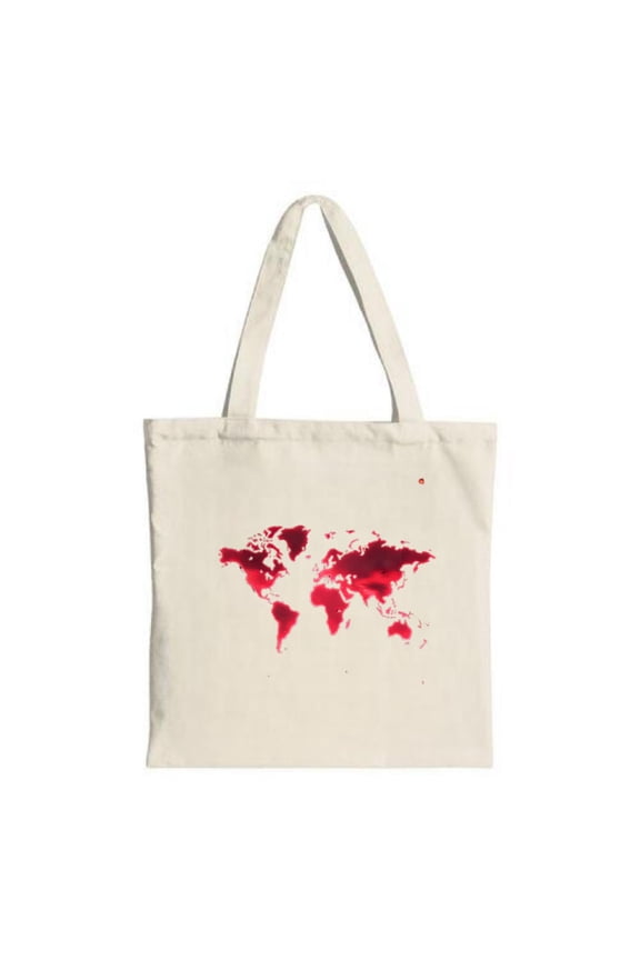 Cream Canvas Tote Bag with Red World Map Design - Multifunctional Reusable Shopping Bag for Travel Parties and Everyday Use
