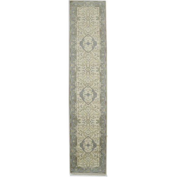 Cream Casual Floral 3X12 Oushak Oriental Runner Rug