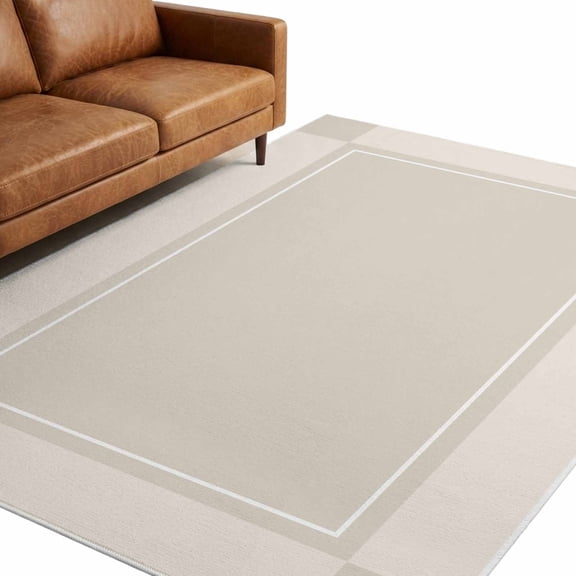 Cream Center 9'x12' Large Area Rugs Minimalist Beige Outer Square Blocks Geometric Washable Area Rugs Non-Slip Indoor Floor Mats for Villa Parlour, Hotel Lounge, Recreation Room