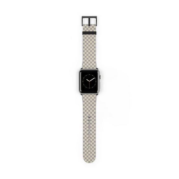 Cream Checkered Faux Leather Band For Apple Watch-Series 1-9/SE devices