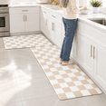 Cream Checkered Grid Checkerboard Kitchen Rug Sets [2] Anti-waterproof ...