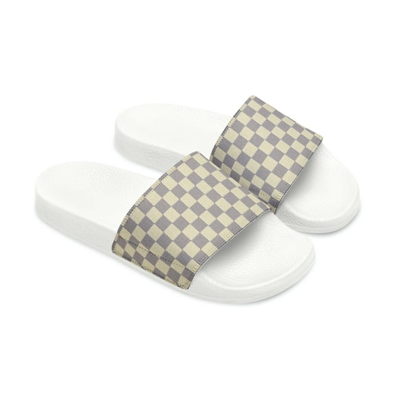 Cream Checkered Women's Slide Sandals Slippers