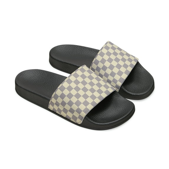 Cream Checkered Women's Slide Sandals Slippers