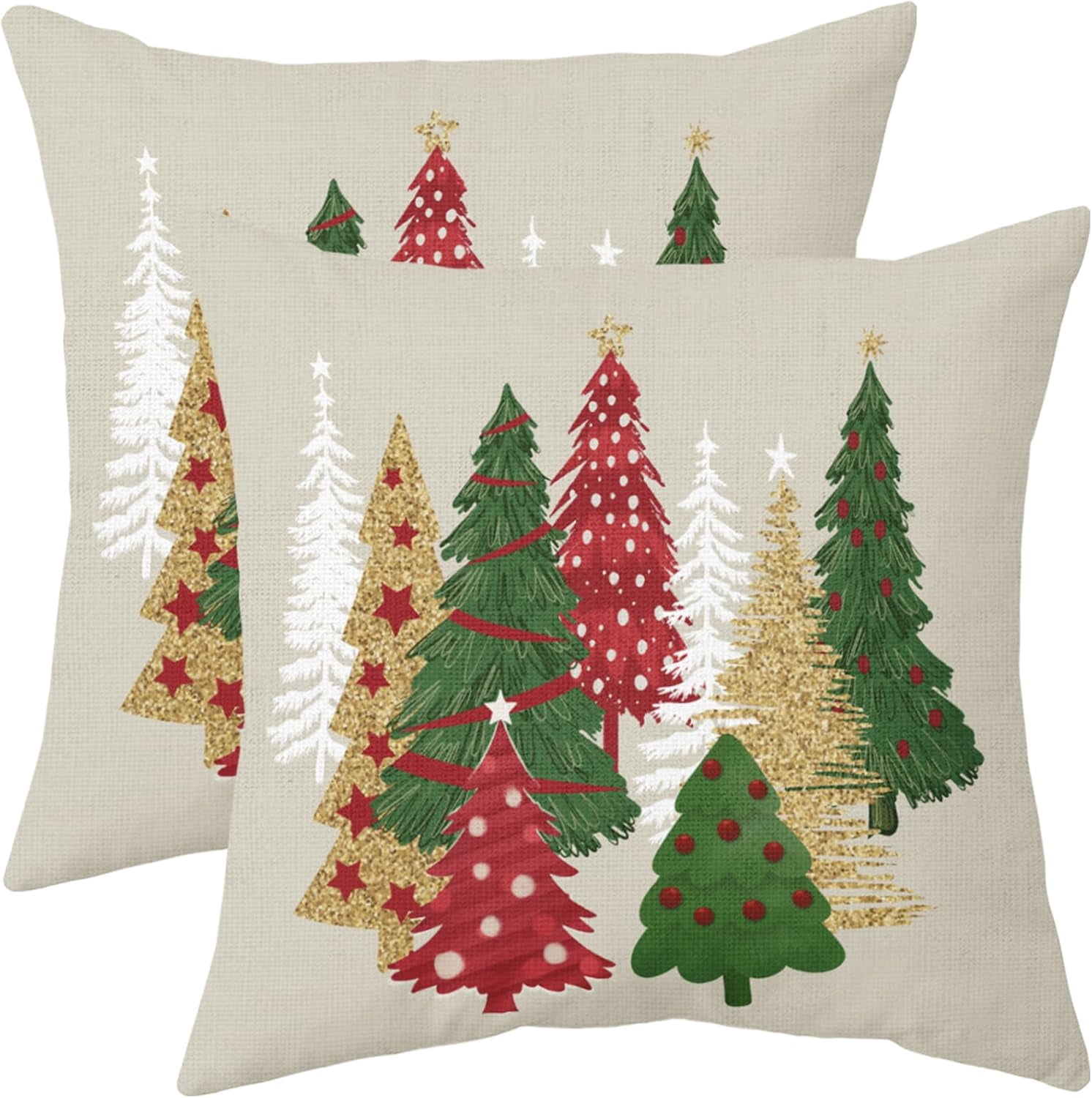 Cream Christmas Pillow Covers 20x20 Set of 2 Red Green Gold White Xmas ...