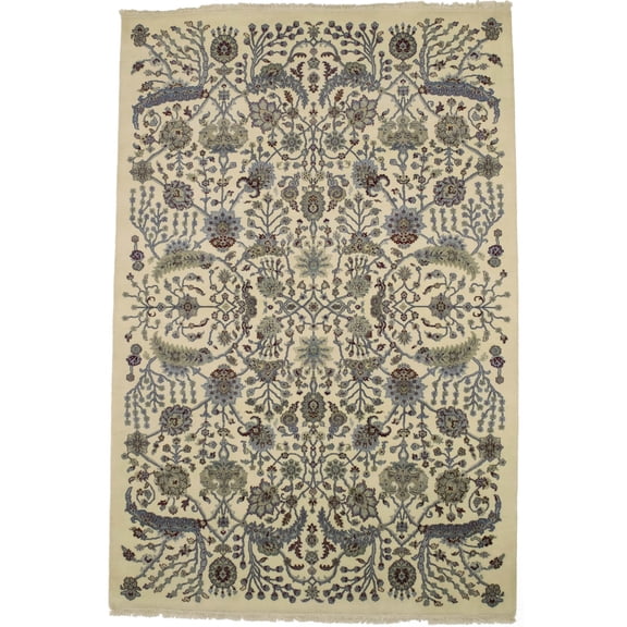 Cream Classic Floral 7X10 Indo-Kashan Oriental Rug