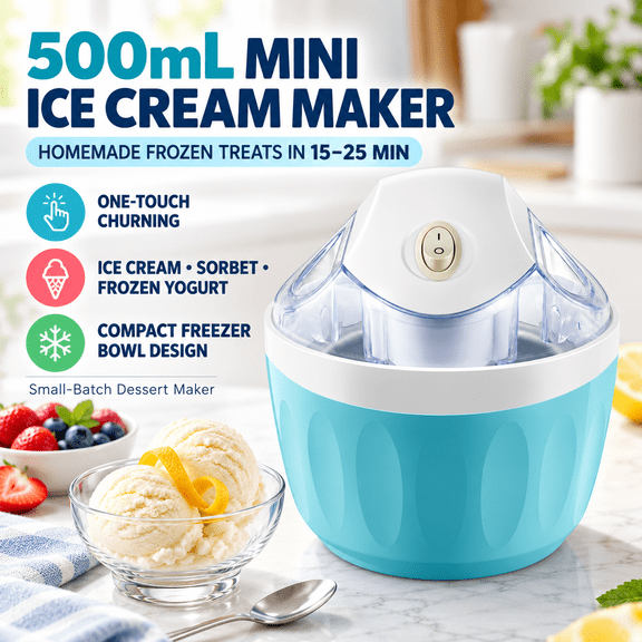 Cream Cloud Ice Cream Maker 500mL Mini Electric Ice Cream Machine Freezer Bowl for Homemade Ice Cream Sorbet Frozen Yogurt