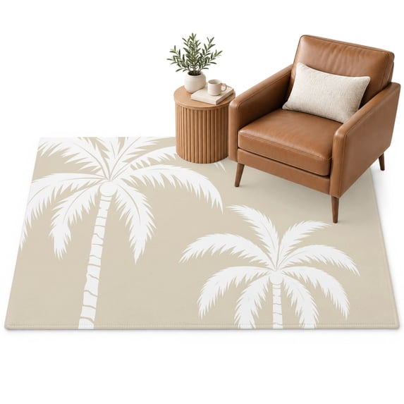 Cream Coconut Tree Area Rug 3'x5', Summer Coastal Tropical Minimalist ...
