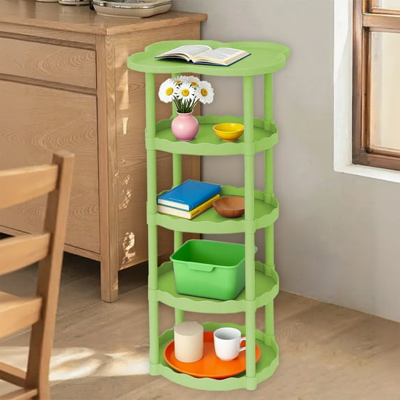 Cream Color Sofa Side Table with Floor to Ceiling Movable Storage Table for Living Room Four Leaf Cloud Shelf for Home Decor Black White Khaki Green