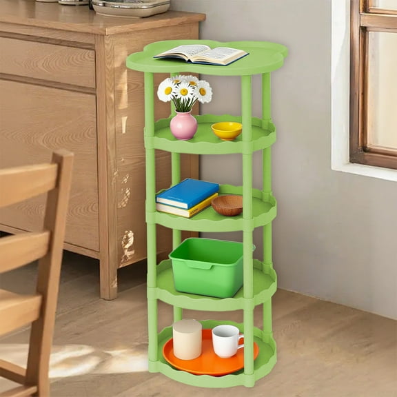 Cream Color Sofa Side Table with Floor to Ceiling Movable Storage Table for Living Room Four Leaf Cloud Shelf for Home Decor Black White Khaki Green