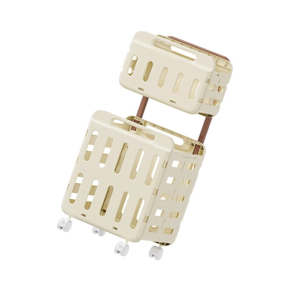 Cream Colored Openwork Laundry Basket Rolling Hamper Storage Basket with Handle For Clothes Towel Sorting