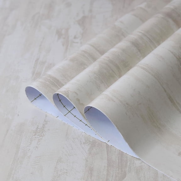 Cream Concrete Wallpaper Peel and Stick Vinyl Roll, Milky White Plaster Effect Matte Finish, Self-Adhesive Waterproof Wall Sticker, Air Guide Slot Design, Modern Industrial Style, 16x354 Inch