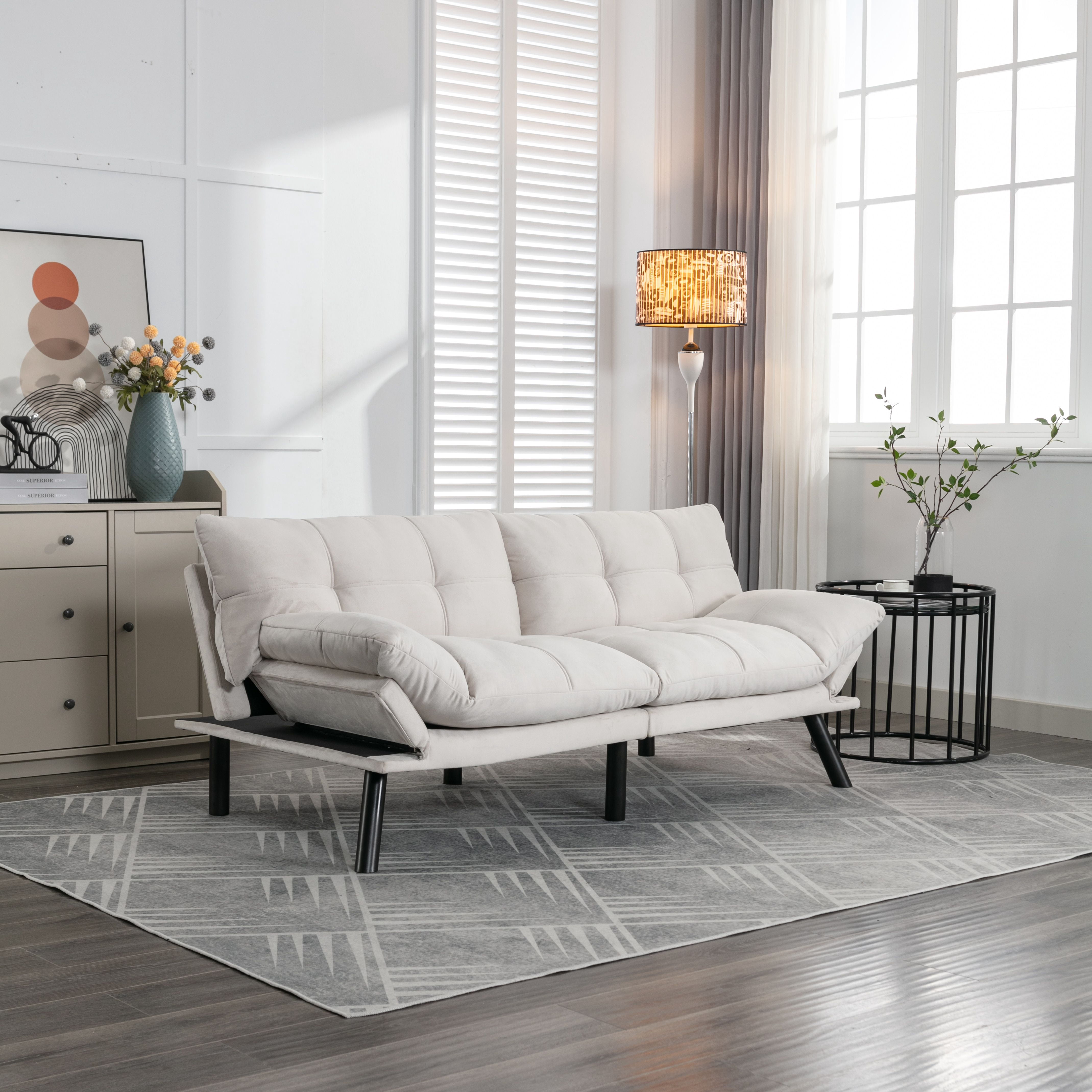 Cream Convertible Sofa Bed – 2-in-1 Folding Modern Sleeper, Adjustable ...