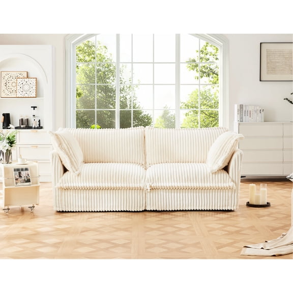 Cream Corduroy 2-seater Sofa with Luxurious Cushions - Relaxing Spot for Reading or TV Watching