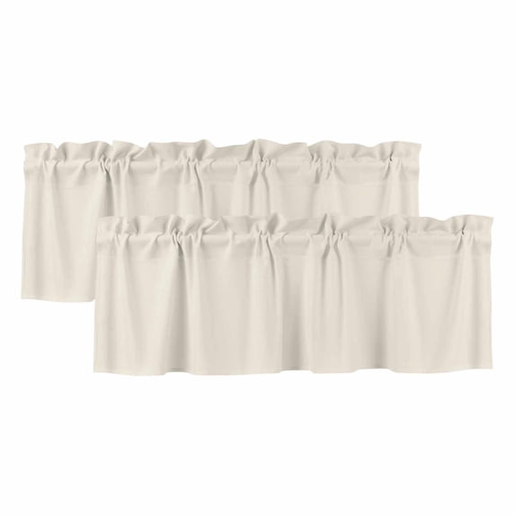 Cream Curtain Valances for Windows, Kitchen Valance Window Treatments Panel 2 Pack, Solid Color Farmhouse Beige Rod Pocket Short Curtains for Bathroom Bedroom 54 x 18 Inch