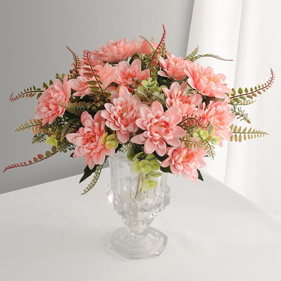 Cream Dahlia Artificial Flower Bouquet 12.5 Inch Realistic Floral Arrangement With Greenery For Table Centerpiece Home Office Wedding And Event Decor