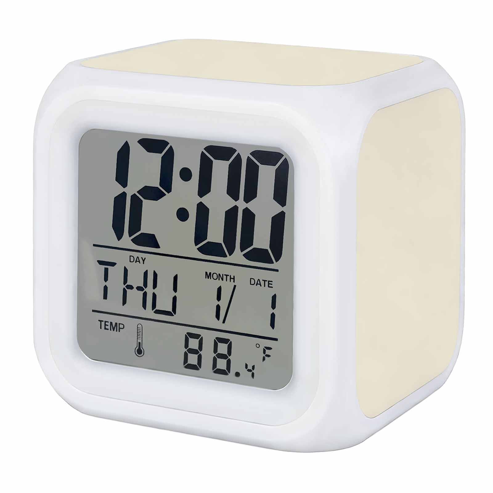 Cream Digital Alarm Clock for Bedrooms, Smart LED Alarm Clock with 7 Color Changing Night Light, Modern Pure Beige Silent Wake Up Clocks for Sleep Study Cooking 3.2"x3.2"