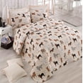 thumbnail image 1 of Cream Dogs Full/Queen Size Bedspread/Coverlet Set – 3 Piece Quilt Set with Pillowcases, All-Season Lightweight, Digitally Printed Design, 65% Cotton, Made in Turkey – Soft, Durable, Machine Washable, 1 of 3