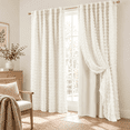 Cream Double Layer Blackout Curtafor Bedroom Boho Pom Dot Textured ...