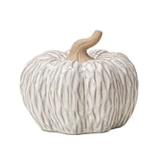 Cream Embossed Ceramic Pumpkin Set of 2 Sizes, Distressed Textured Pumpkin Sculptures for Fall Table Centerpiece, Mantel and Thanksgiving Home Decor