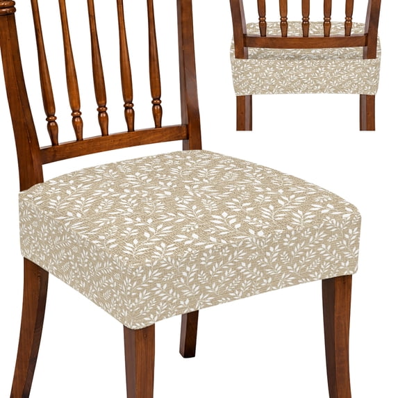 Cream Eucalyptus Leaves Square Dining Chair Seat Covers 2 Pcs ...