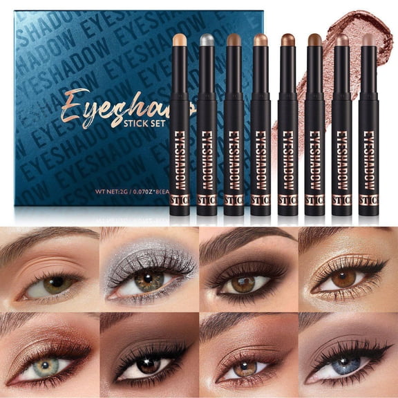 Cream Eye Shadow Sticks 8Pcs Makeup Set for Eyes Waterproof Eyeshadow Stick, Highlighter Makeup Stick Set Long-Lasting Eyeliner Pen Eye Makeup