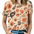 thumbnail image 1 of Cream Fabric Orange Black Floral Paisley Design Women's Short Sleeve Tops Casual Blouses T Shirt, 1 of 6