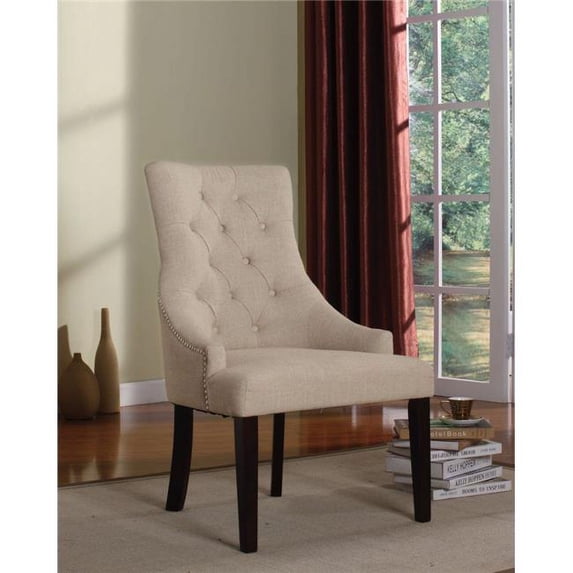 Cream Fabric Side Chair, Cream & Brown - Set of 2